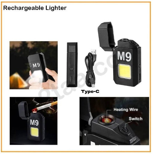 فندک الکتریکی شارژی چراغ قوه دار m9