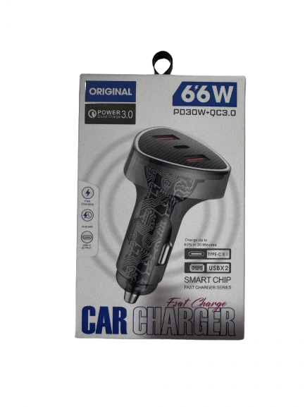شارژر فندکی 66W PD30W QC3.0 سه پورت به همراه کابل