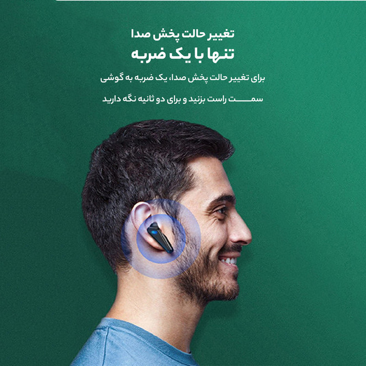 هدفون بلوتوثی مدل K55 بدون نویز کنسلینگ، درگاه شارژ USB Type-C، پشتیبانی از فرمان لمسی، دارای سه میکروفون، مقاومت در برابر رطوبت و عرق