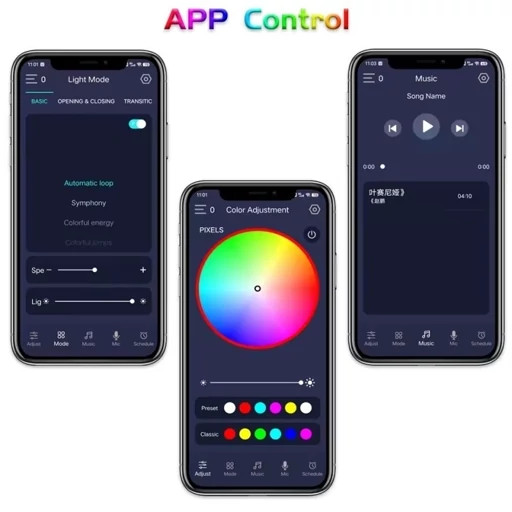 ریسه نئون فلکسی RGB سه متری کنترل رنگ با گوشی