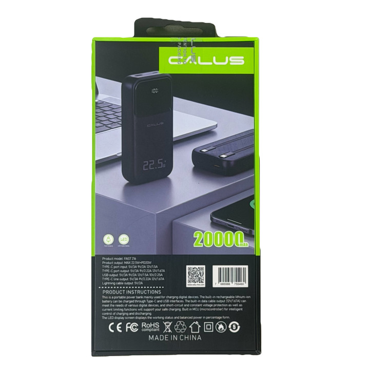 پاوربانک برند calus فست شارژر 22.5 وات ظرفیت 20000 مدل fast216